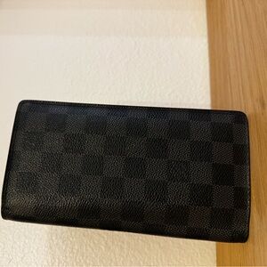 Louis Vuitton Brazza Black Damier Graphite Canvas Long Wallet w COA